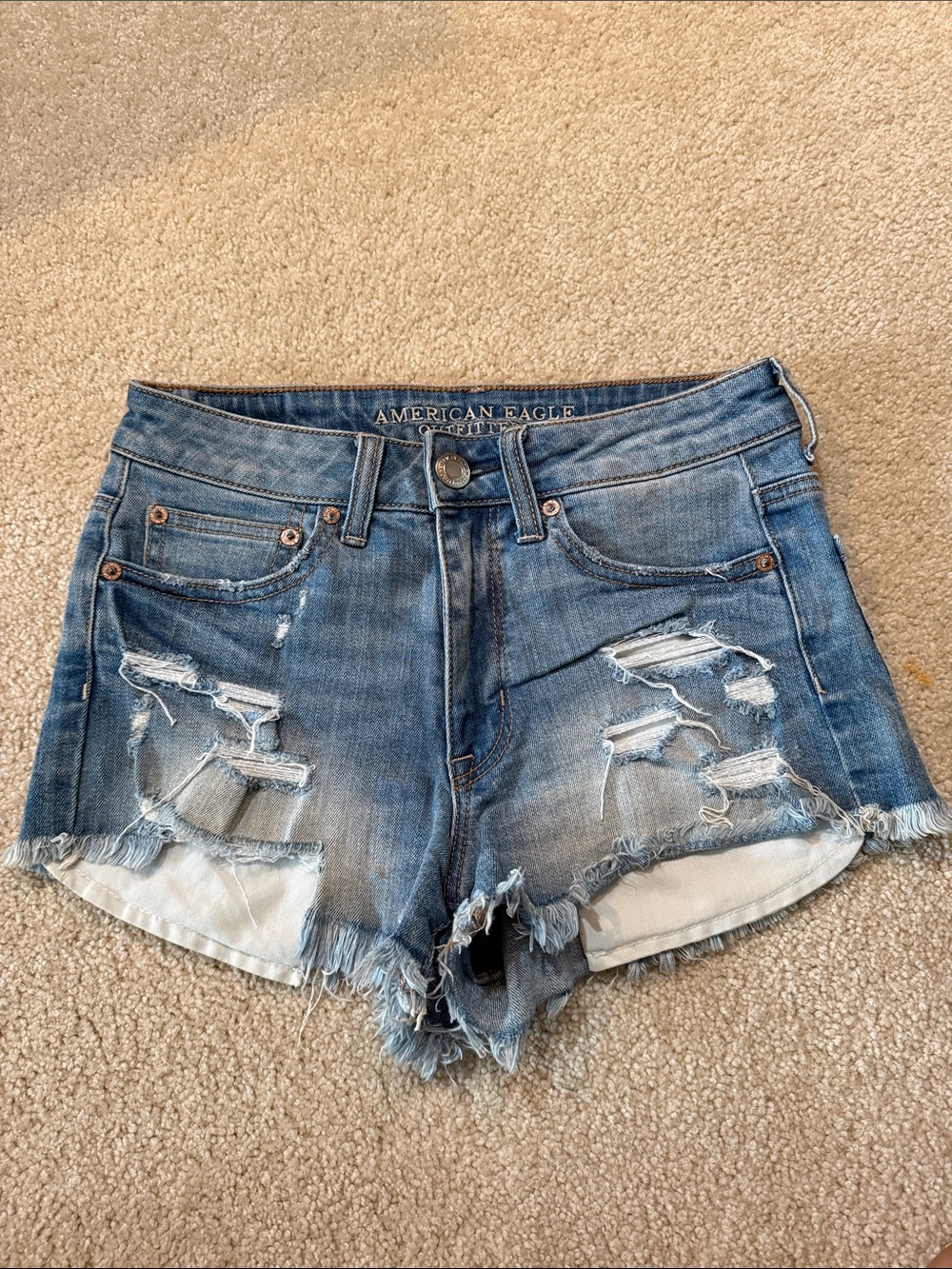 American Eagle Outfitters Ripped Light Blue Denim Shorts